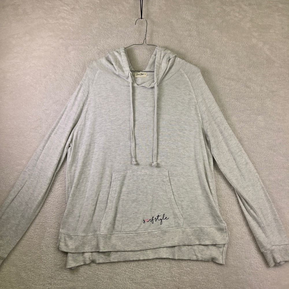 Surf Style Womens Large Gray Heather Lightweight Hoodie Raglan Heart Logo